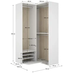 Guardaroba Grande Bianco Marrone Rovere Modulabile 4 Ripiani 105x205h cm, Appendiabiti - Evansdale