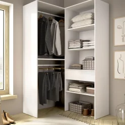 Guardaroba Grande Bianco Marrone Rovere Modulabile 5 Ripiani 88x185h cm, Appendiabiti - Bandon