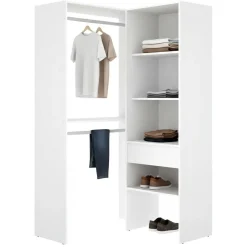 Guardaroba Grande Bianco Marrone Rovere Modulabile 5 Ripiani 88x185h cm, Appendiabiti - Bandon