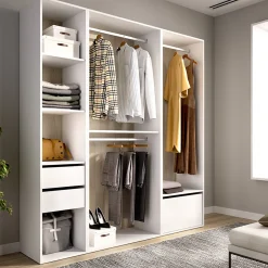 Guardaroba Grande Bianco Marrone Rovere Modulabile 7 Ripiani 45x205h cm, Appendiabiti - Keener