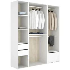 Guardaroba Grande Bianco Marrone Rovere Modulabile 7 Ripiani 45x205h cm, Appendiabiti - Keener