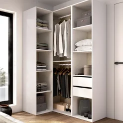 Altri Guardaroba > Dmora Guardaroba Grande Bianco Marrone Rovere Nodi 4 Ripiani 2 Cassetti 179x226.5h cm, Appendiabiti - Merlino Marrone, Bianco Rovere Nodi