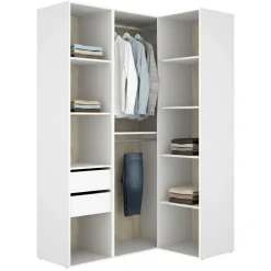 Altri Guardaroba > Dmora Guardaroba Grande Bianco Marrone Rovere Nodi 4 Ripiani 2 Cassetti 179x226.5h cm, Appendiabiti - Merlino Marrone, Bianco Rovere Nodi