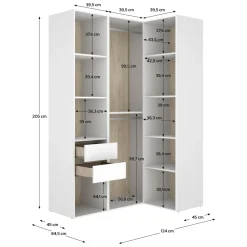 Altri Guardaroba > Dmora Guardaroba Grande Bianco Marrone Rovere Nodi 4 Ripiani 2 Cassetti 179x226.5h cm, Appendiabiti - Merlino Marrone, Bianco Rovere Nodi
