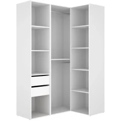 Altri Guardaroba > Dmora Guardaroba Grande Bianco Marrone Rovere Nodi 4 Ripiani 2 Cassetti 179x226.5h cm, Appendiabiti - Merlino Marrone, Bianco Rovere Nodi