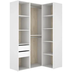 Altri Guardaroba > Dmora Guardaroba Grande Bianco Marrone Rovere Nodi 4 Ripiani 2 Cassetti 179x226.5h cm, Appendiabiti - Merlino Marrone, Bianco Rovere Nodi