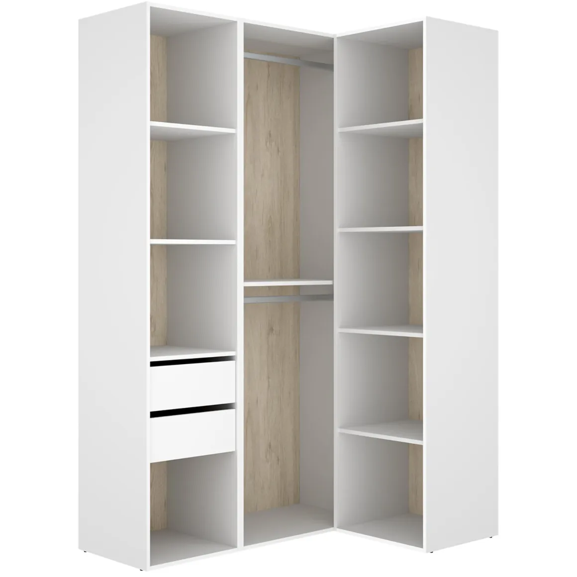 Altri Guardaroba > Dmora Guardaroba Grande Bianco Marrone Rovere Nodi 4 Ripiani 2 Cassetti 179x226.5h cm, Appendiabiti - Merlino Marrone, Bianco Rovere Nodi