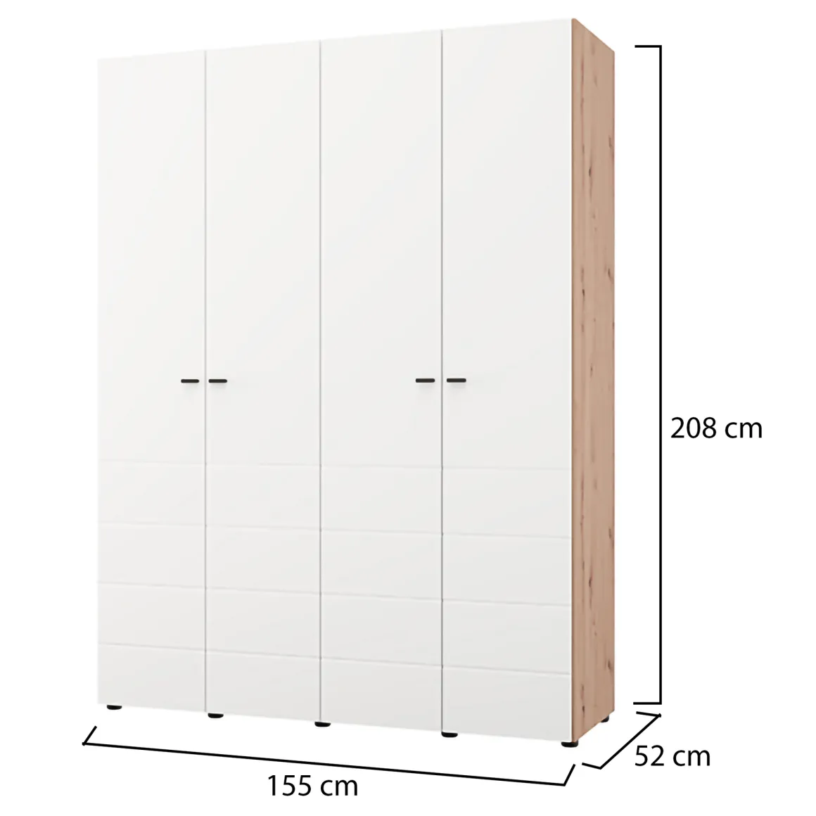 Guardaroba Grande Bianco Marrone Rovere Nodi 4 Ripiani 4 Ante 155x208h cm, 6 Vani - Soris