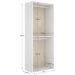 Guardaroba Grande Bianco Marrone Rovere un Ripiano Appendiabiti 45x205h cm, Cassetti - Ashebrook
