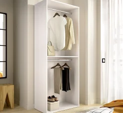 Guardaroba Grande Bianco Marrone Rovere un Ripiano Appendiabiti 45x205h cm, Cassetti - Ashebrook