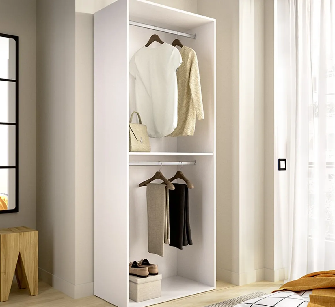 Guardaroba Grande Bianco Marrone Rovere un Ripiano Appendiabiti 45x205h cm, Cassetti - Ashebrook