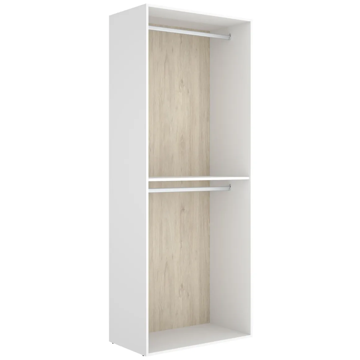 Guardaroba Grande Bianco Marrone Rovere un Ripiano Appendiabiti 45x205h cm, Cassetti - Ashebrook