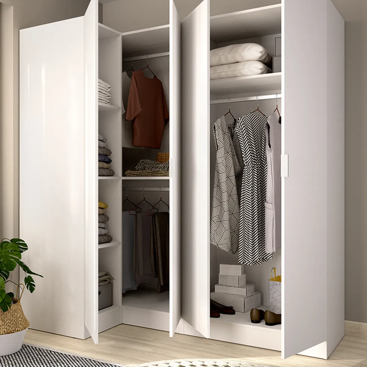 Altri Guardaroba > Dmora Guardaroba Grande Modulabile 5 Ripiani 91x184h cm, Appendiabiti - Woodbury Bianco