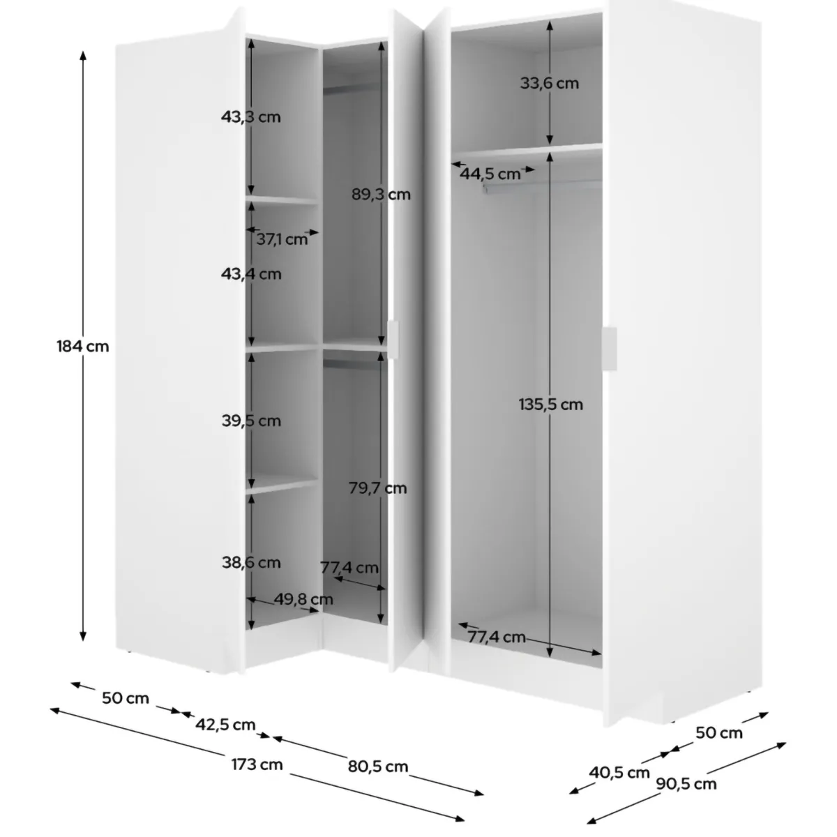 Altri Guardaroba > Dmora Guardaroba Grande Modulabile 5 Ripiani 91x184h cm, Appendiabiti - Woodbury Bianco