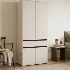 Altri Guardaroba > Dmora Guardaroba Grande Bianco Nero Appendiabiti 5 Ripiani 179x210h cm, 2 Ante - Verzino Nero, Bianco