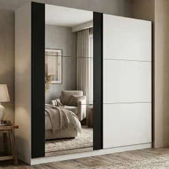 Altri Guardaroba > Dmora Guardaroba Grande Bianco Nero Fume Appendiabiti 12 Ripiani 274x210h cm, Apertura Battente - Gavi Nero, Bianco Fume
