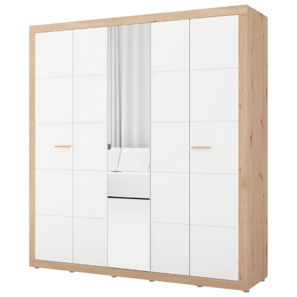 Altri Guardaroba > Dmora Guardaroba Grande Bianco Opaco Marrone Rovere Nodi 2 Cassetti 2 Ripiani 155x208h cm, Appendiabiti - Sayul Marrone Rovere nodi, Bianco Opaco
