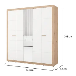 Altri Guardaroba > Dmora Guardaroba Grande Bianco Opaco Marrone Rovere Nodi 2 Cassetti 2 Ripiani 155x208h cm, Appendiabiti - Sayul Marrone Rovere nodi, Bianco Opaco