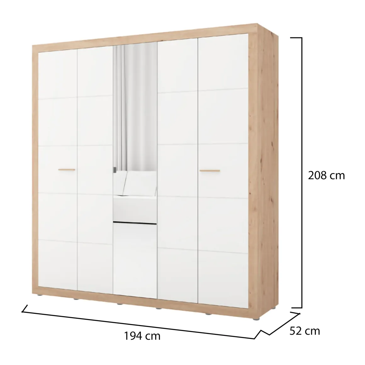 Altri Guardaroba > Dmora Guardaroba Grande Bianco Opaco Marrone Rovere Nodi 2 Cassetti 2 Ripiani 155x208h cm, Appendiabiti - Sayul Marrone Rovere nodi, Bianco Opaco