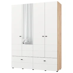 Altri Guardaroba > Dmora Guardaroba Grande Bianco Opaco Marrone Rovere Nodi 3 Cassetti 3 Ripiani 155x208h cm, Appendiabiti - Ushuaia Marrone Rovere nodi, Bianco Opaco