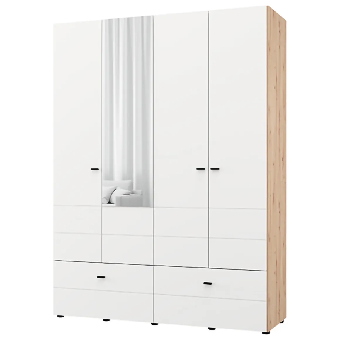 Guardaroba Grande Bianco Opaco Marrone Rovere Nodi 2 Ripiani 2 Cassetti 155x208h cm, Appendiabiti - Spigno