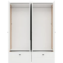 Guardaroba Grande Bianco Opaco Marrone Rovere Nodi 2 Ripiani 2 Cassetti 155x208h cm, Appendiabiti - Spigno