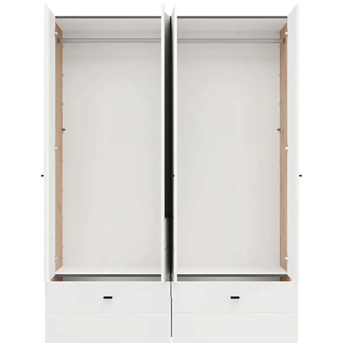 Guardaroba Grande Bianco Opaco Marrone Rovere Nodi 2 Ripiani 2 Cassetti 155x208h cm, Appendiabiti - Spigno