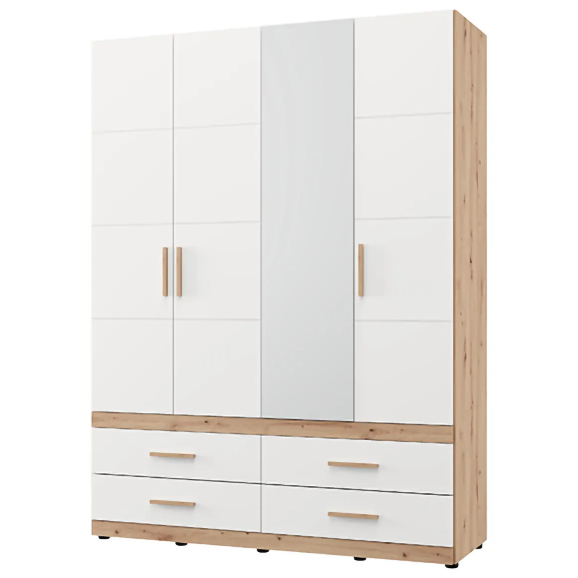 Guardaroba Grande Bianco Opaco Marrone Rovere Nodi 4 Cassetti 2 Ripiani 155x208h cm, Appendiabiti - Taxco