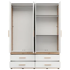 Guardaroba Grande Bianco Opaco Marrone Rovere Nodi 4 Cassetti 2 Ripiani 155x208h cm, Appendiabiti - Taxco