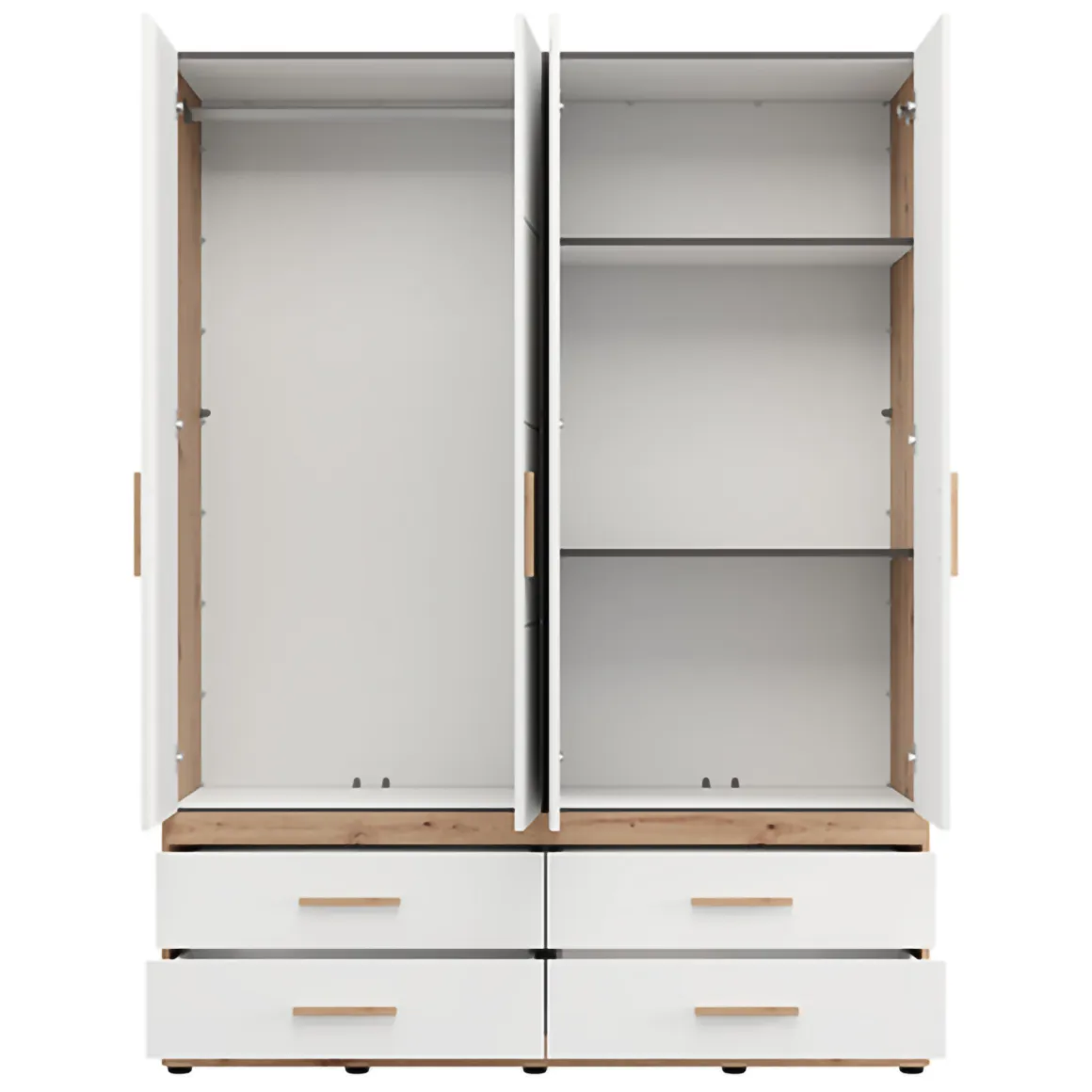 Guardaroba Grande Bianco Opaco Marrone Rovere Nodi 4 Cassetti 2 Ripiani 155x208h cm, Appendiabiti - Taxco