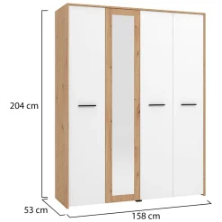 Altri Guardaroba > Dmora Guardaroba Grande Bianco Opaco Marrone Rovere Nodi Appendiabiti 6 Ripiani 262.5x224h cm, 3 Ante - Carasco Marrone Rovere Nodi, Bianco Opaco