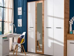 Altri Guardaroba > Dmora Guardaroba Grande Bianco Opaco Marrone Rovere Nodi Appendiabiti 6 Ripiani 262.5x224h cm, 3 Ante - Carasco Marrone Rovere Nodi, Bianco Opaco
