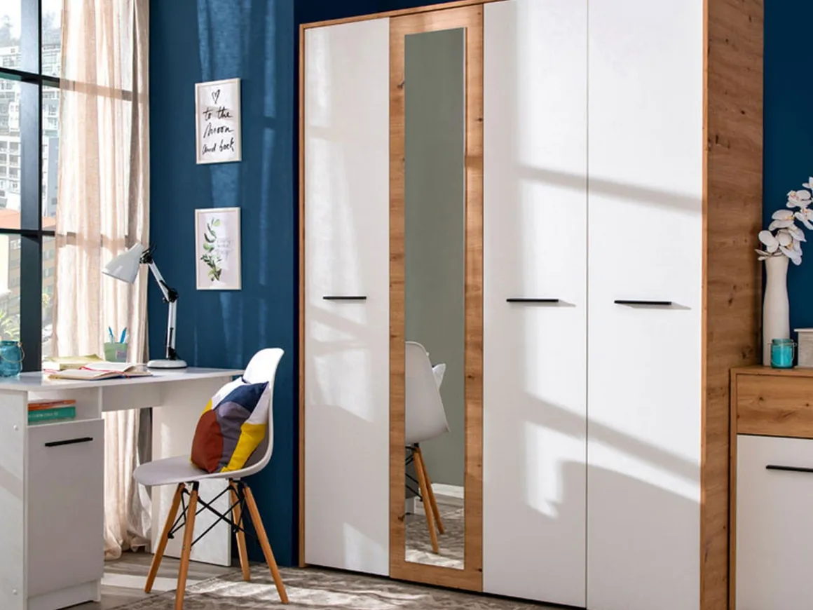 Altri Guardaroba > Dmora Guardaroba Grande Bianco Opaco Marrone Rovere Nodi Appendiabiti 6 Ripiani 262.5x224h cm, 3 Ante - Carasco Marrone Rovere Nodi, Bianco Opaco