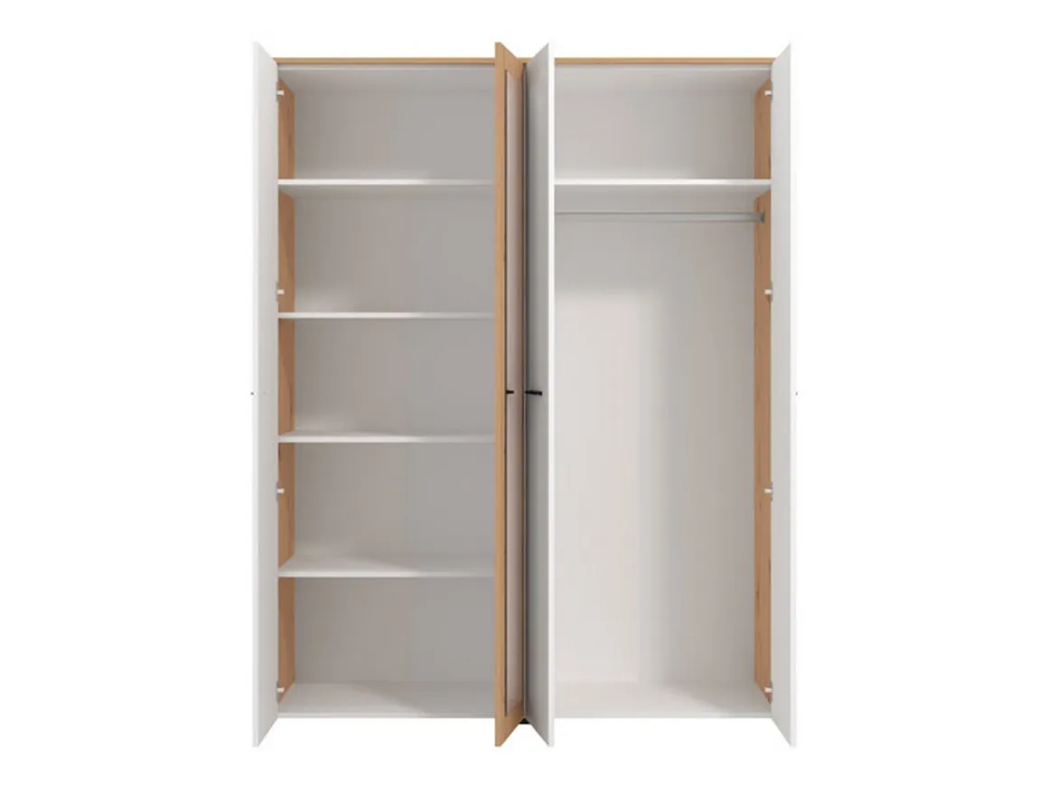 Altri Guardaroba > Dmora Guardaroba Grande Bianco Opaco Marrone Rovere Nodi Appendiabiti 6 Ripiani 262.5x224h cm, 3 Ante - Carasco Marrone Rovere Nodi, Bianco Opaco