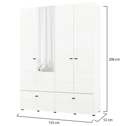 Guardaroba Grande Bianco Opaco Nero 2 Ripiani 2 Cassetti 155x208h cm, Appendiabiti - Spigno