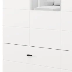 Guardaroba Grande Bianco Opaco Nero 2 Ripiani 2 Cassetti 155x208h cm, Appendiabiti - Spigno