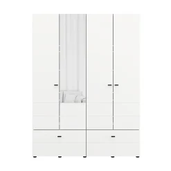 Guardaroba Grande Bianco Opaco Nero 2 Ripiani 2 Cassetti 155x208h cm, Appendiabiti - Spigno
