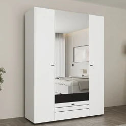 Altri Guardaroba > Dmora Guardaroba Grande Bianco Opaco Nero 6 Ripiani un Cassetto 93x192.5h cm, Appendiabiti - Cimitile Nero, Bianco Opaco