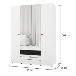 Guardaroba Grande Bianco Opaco Nero 6 Ripiani 2 Cassetti 155x208h cm, Appendiabiti - Watamu
