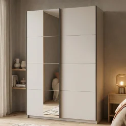 Altri Guardaroba > Dmora Guardaroba Grande Bianco Opaco Nero Appendiabiti 2 Ripiani 145.5x217.5h cm, Apertura Scorrevole - Tredozio Nero, Bianco Opaco