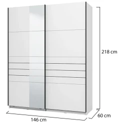Guardaroba Grande Bianco Opaco Nero Appendiabiti 2 Ripiani 145.5x217.5h cm, Apertura Scorrevole - Vialone