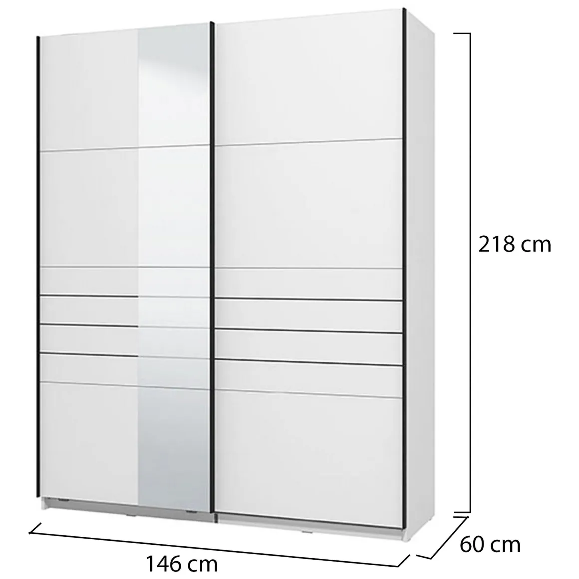 Guardaroba Grande Bianco Opaco Nero Appendiabiti 2 Ripiani 145.5x217.5h cm, Apertura Scorrevole - Vialone