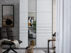 Guardaroba Grande Bianco Opaco Nero Appendiabiti 2 Ripiani 145.5x217.5h cm, Apertura Scorrevole - Vialone