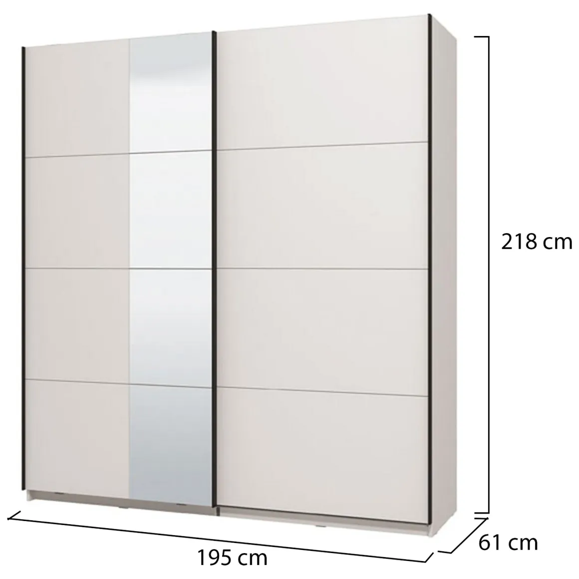 Altri Guardaroba > Dmora Guardaroba Grande Bianco Opaco Nero Appendiabiti 2 Ripiani 195x217.5h cm, Apertura Scorrevole - Siri Nero, Bianco Opaco