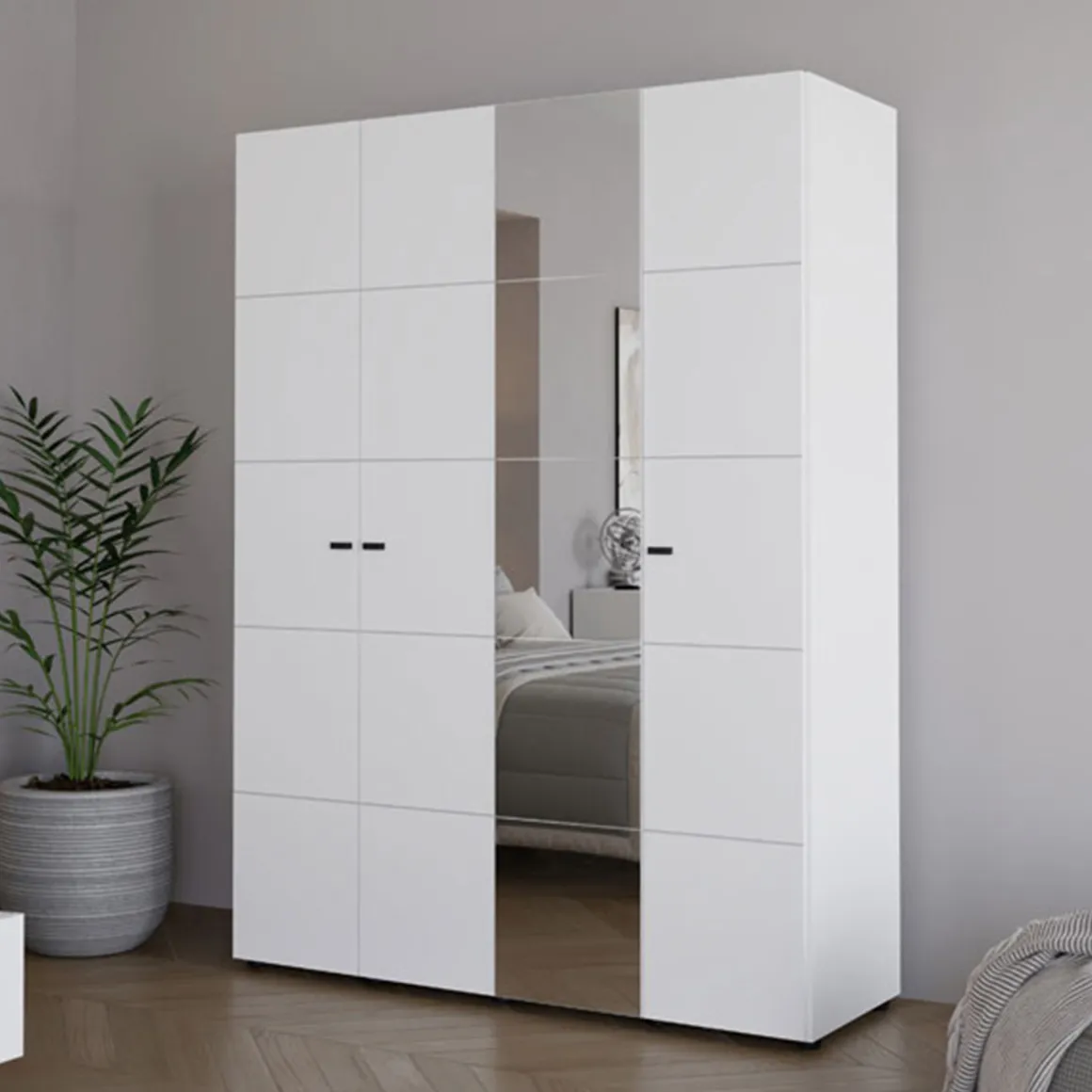 Altri Guardaroba > Dmora Guardaroba Grande Bianco Opaco Nero Appendiabiti 5 Ripiani 155x215.5h cm, 7 Vani - Carisolo Nero, Bianco Opaco