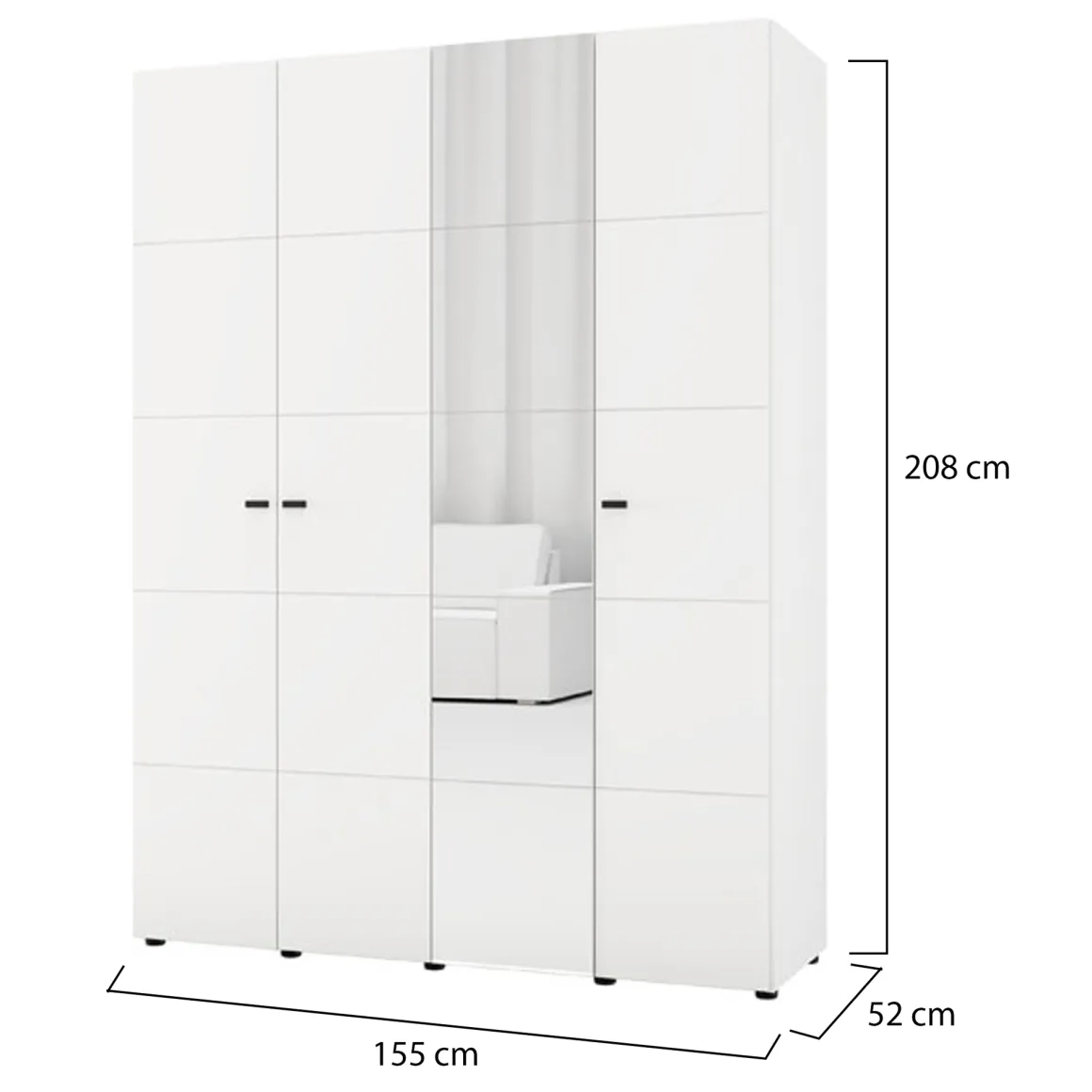 Altri Guardaroba > Dmora Guardaroba Grande Bianco Opaco Nero Appendiabiti 5 Ripiani 155x215.5h cm, 7 Vani - Carisolo Nero, Bianco Opaco