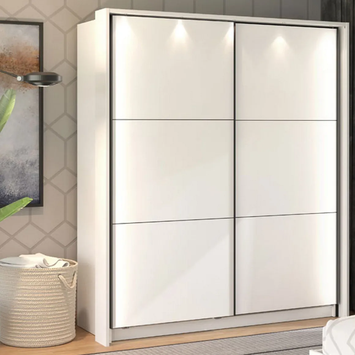 Altri Guardaroba > Dmora Guardaroba Grande Bianco Opaco Nero Appendiabiti 5 Ripiani 205x215.5h cm, 8 Vani - Orero Nero, Bianco Opaco