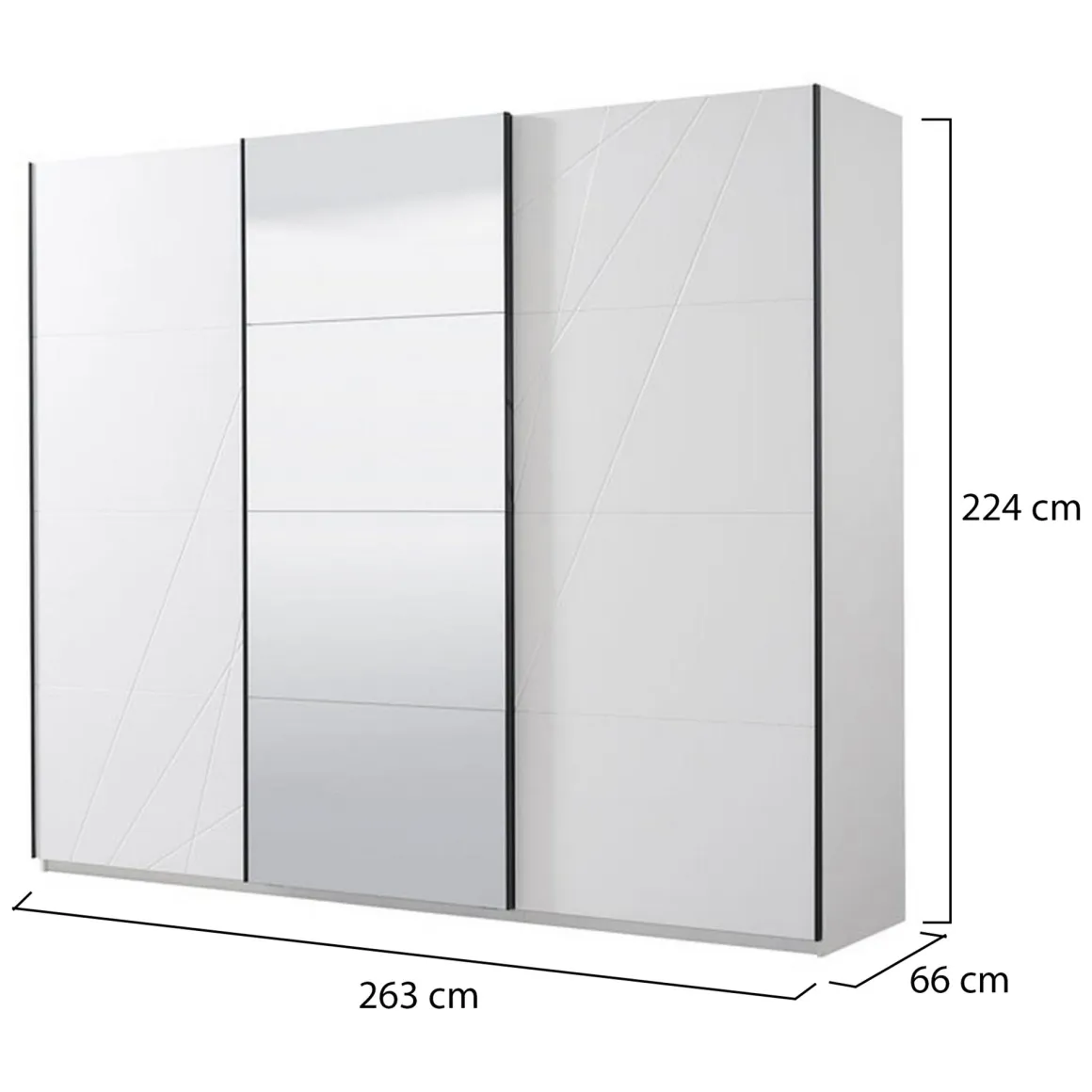 Guardaroba Grande Bianco Opaco Trasparente Appendiabiti 6 Ripiani 262.5x224h cm, Apertura Scorrevole - Rutino