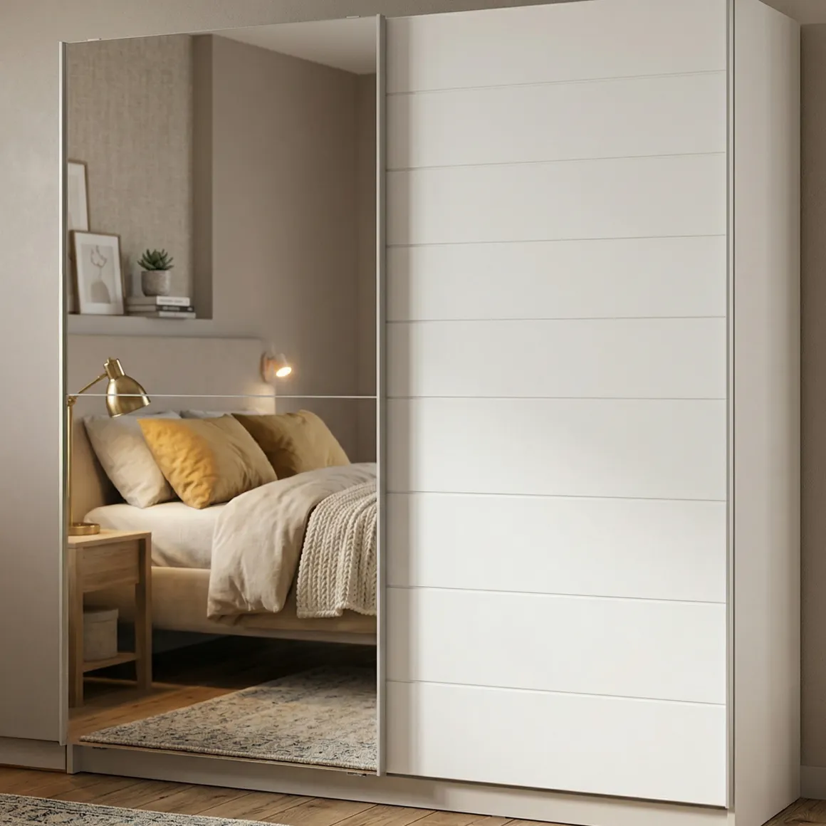 Guardaroba Grande Bianco Opaco Trasparente Appendiabiti 8 Ripiani 217x210h cm, Apertura Scorrevole - Valsinni