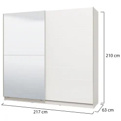 Guardaroba Grande Bianco Opaco Trasparente Appendiabiti 8 Ripiani 217x210h cm, Apertura Scorrevole - Valsinni